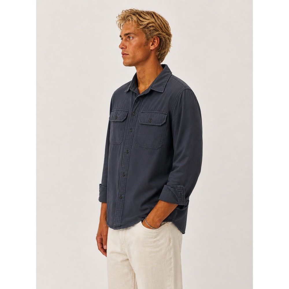 Buck Mason 100% Cotton Men Gray Blue Double Gauze Button Down Shirt M